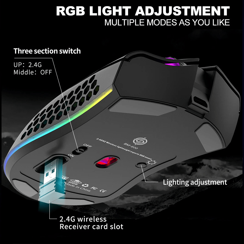 The Perfect Part - Wireless Mouse Gaming Rechargeable Optical Mouse Cordless 7 Color LED Backlit PC