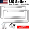 The Perfect Part - 2PCS Chrome Stainless Steel Metal License Plate Frame Tag Cover With Screw Caps