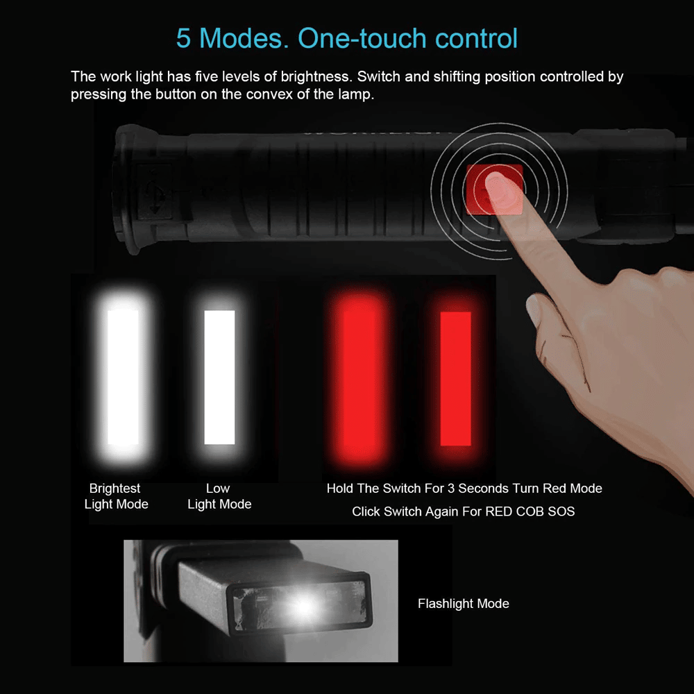 The Perfect Part - Rechargeable LED COB Work Light Mechanic Flashlight Lamp Magnetic Base Bright