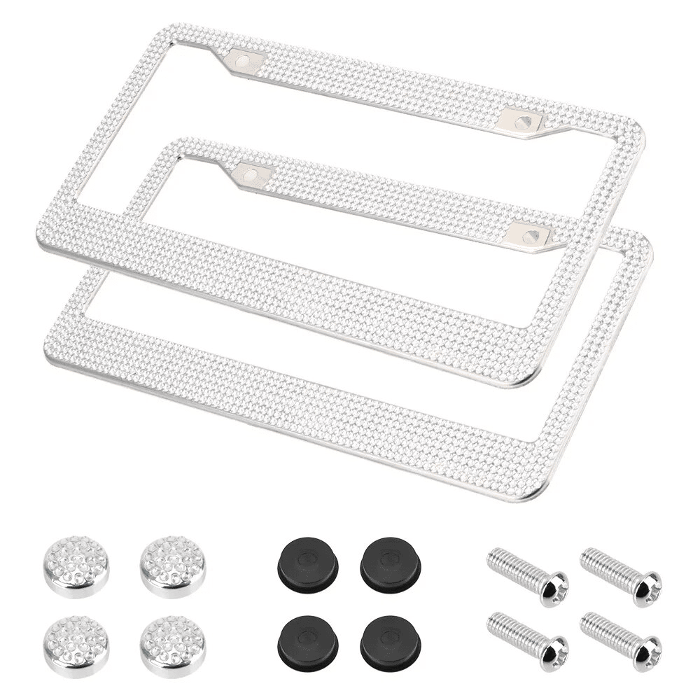 The Perfect Part - 2PCS Bling License Plate Frame Glitter Crystal Sparkling Rhinestone Diamond Caps