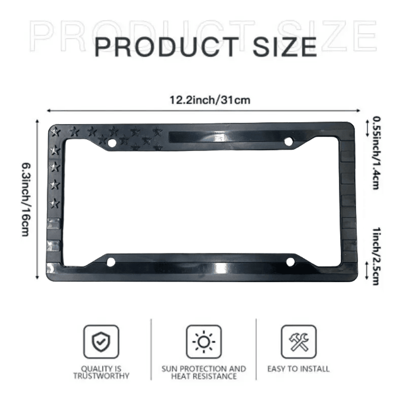 The Perfect Part - 1X Black 3D USA American Flag License Plate Frame Holder Auto Car Tag Decal ABS