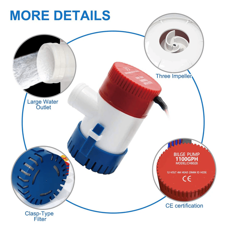 The Perfect Part - 1100GPH 12V Electric Marine Submersible Bilge Sump Water Pump For Boat 3/4'' Hose
