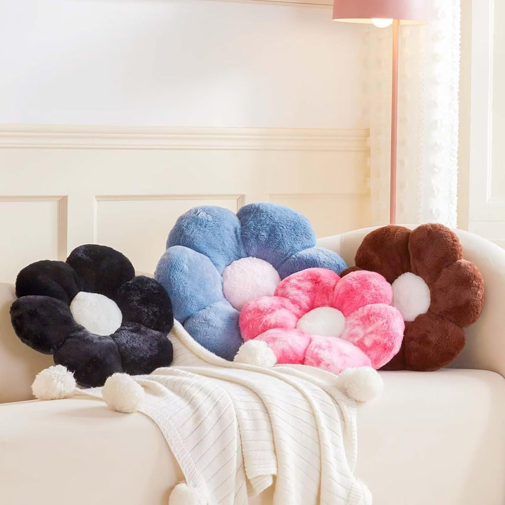 Bright Living - Brown Flower Pillow, Cute Decorative Flower Shaped Throw Pillow with Faux Rabbit Fur, 14.9'' Soft Flower Plush Throw Pillow Floor Pillows Room DÃ©cor for Bedroom Living Room