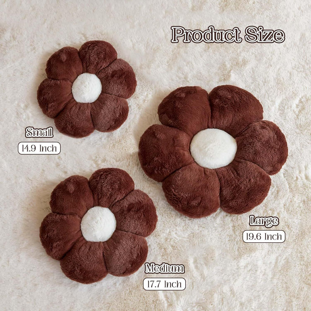 Bright Living - Brown Flower Pillow, Cute Decorative Flower Shaped Throw Pillow with Faux Rabbit Fur, 14.9'' Soft Flower Plush Throw Pillow Floor Pillows Room DÃ©cor for Bedroom Living Room