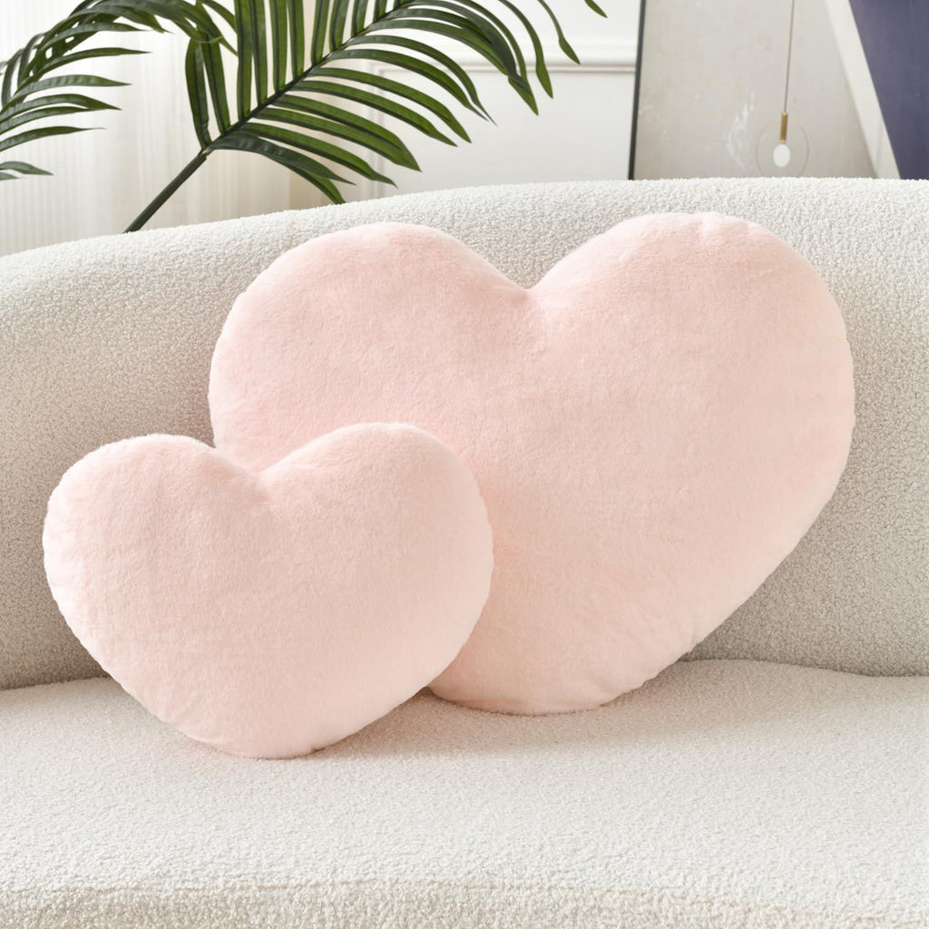Bright Living - Heart Pillow Cute Fuzzy Pillows Throw Pillows for Bed Livingroom Home Decor Cushion Decorative Aesthetic Preppy Pillows Pink2,Large 19''x15''