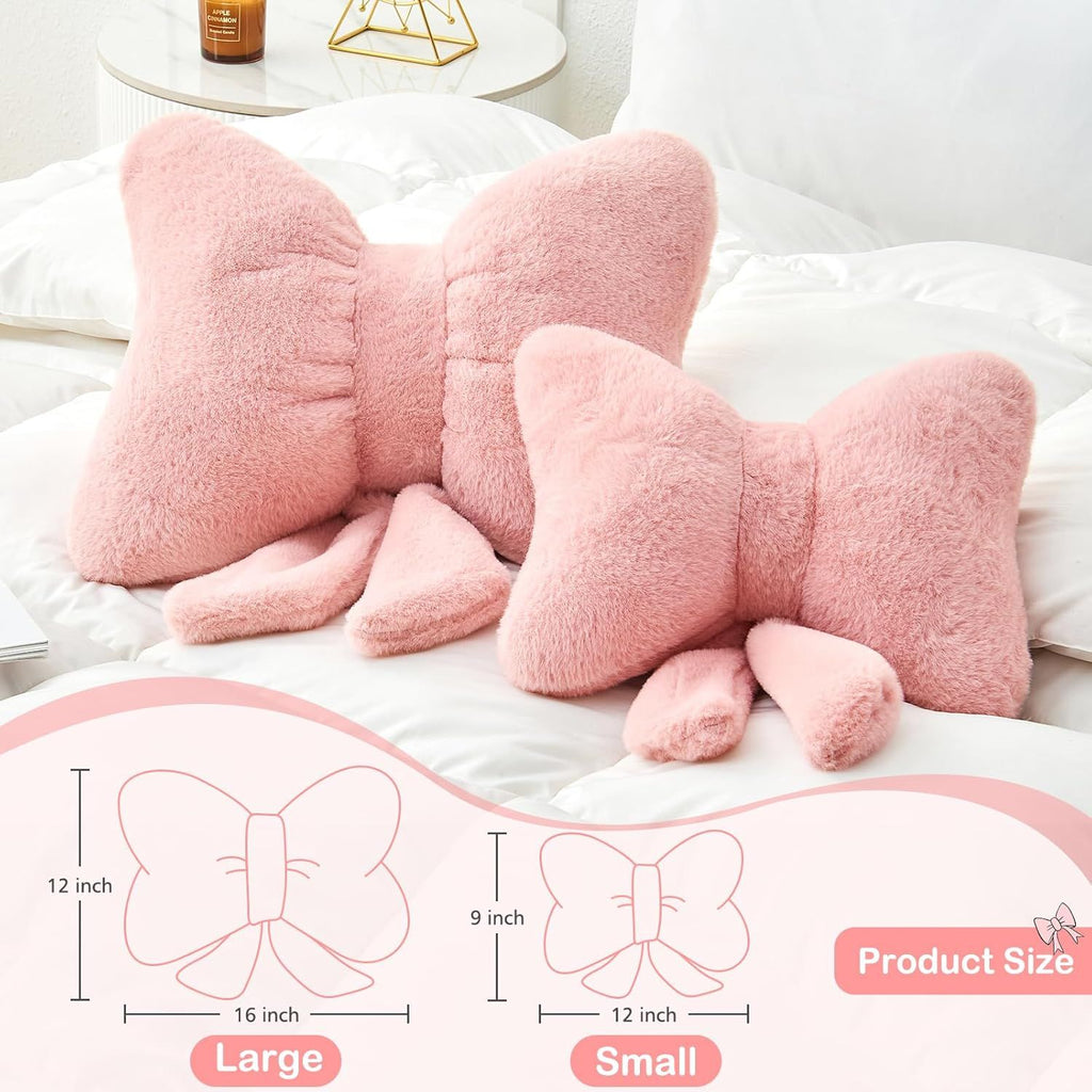 Bright Living - Dusty Blue Bow Pillow,16'' Bow Decorative Pillows with Faux Rabbit Fur,Soft Bow Throw Pillows Aesthetic Bow Shaped Pillow for Bed Sofa Couch Home Decor