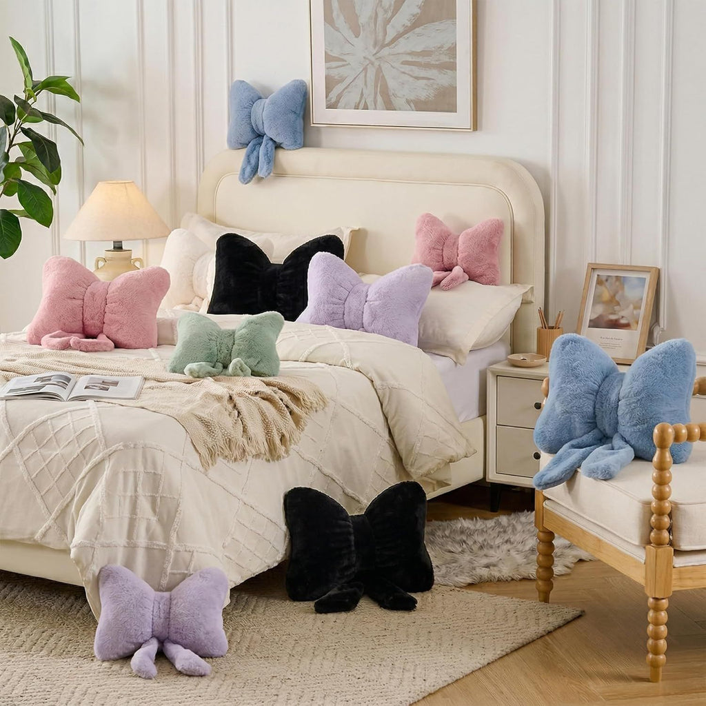 Bright Living - Bow Pillow Decorative Pillows Aesthetic Home Decor Soft Seat Cushions Cute Throw Pillow for Couch Bow Room Decor Black 16 * 13inch