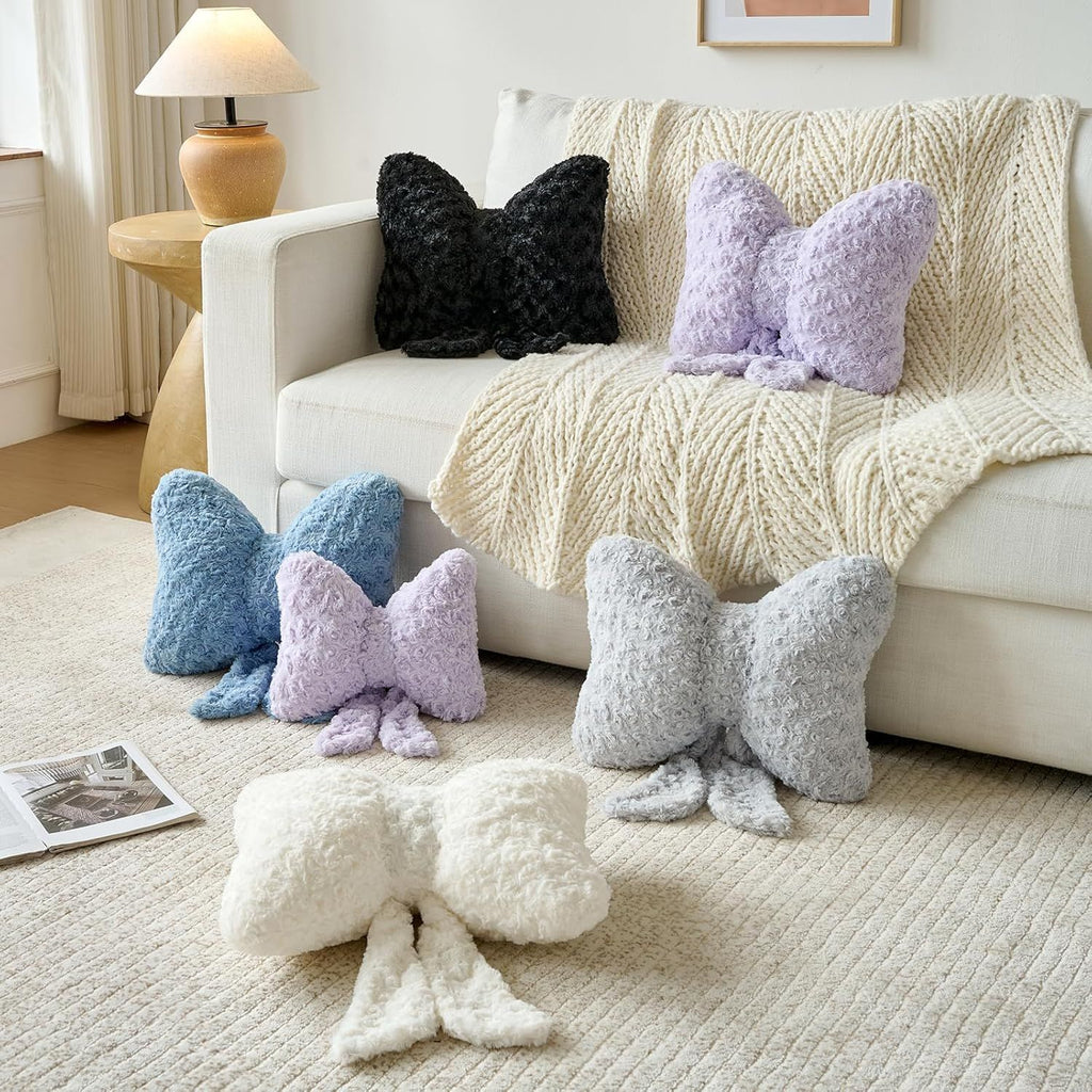 Bright Living - Bow Pillow, Decorative Bow Pillows with Soft Plush for Couch Bed, Bow Shaped Throw Pillow Room Decor for Bedroom, Bow Decorative Pillow for Living Room (Lavender Purple, Small-12 Inches)