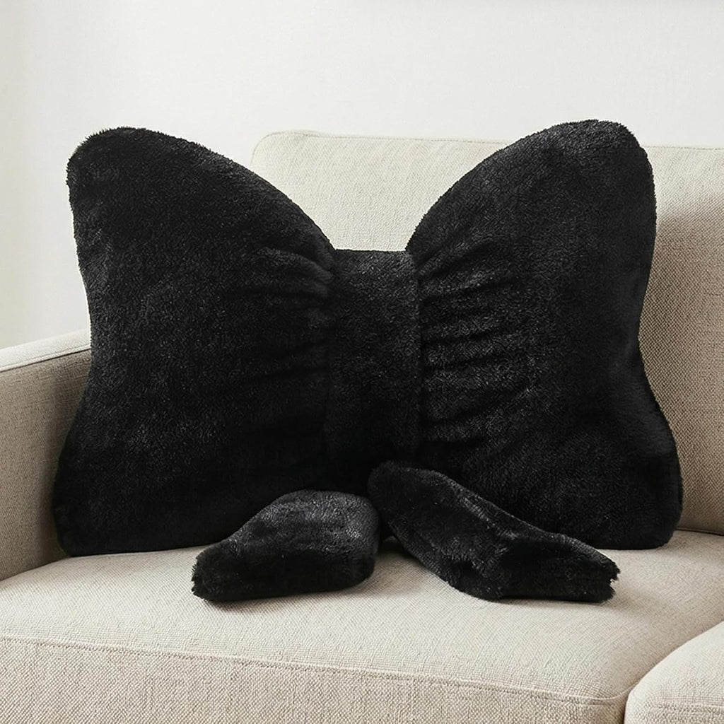 Bright Living - Bow Pillow Decorative Pillows Aesthetic Home Decor Soft Seat Cushions Cute Throw Pillow for Couch Bow Room Decor Black 12 * 9inch