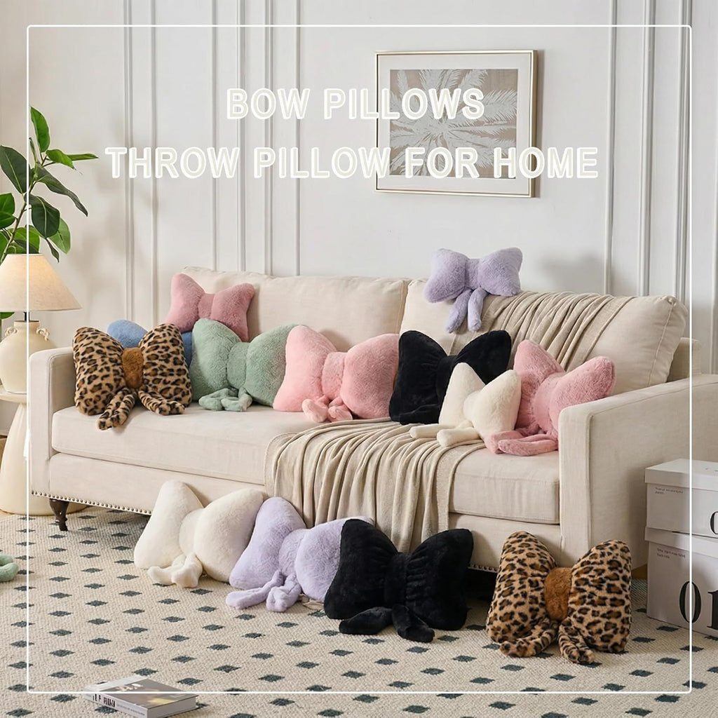 Bright Living - Bow Pillow Decorative Pillows Aesthetic Home Decor Soft Seat Cushions Cute Throw Pillow for Couch Bow Room Decor Black 12 * 9inch