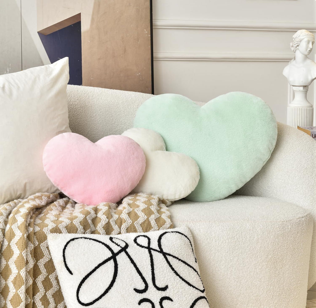 Bright Living - Throw Pillows Heart Pillow Cute Fuzzy Pillows for Bed Livingroom Home Decor Cushion Decorative Aesthetic Preppy Pillows White,Small 13''x10''