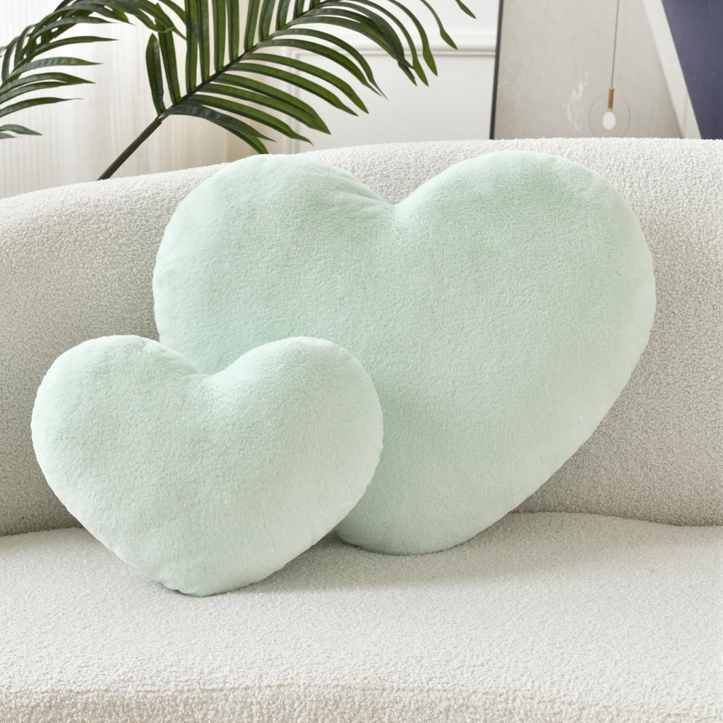 Bright Living - Heart Pillow Cute Fuzzy Pillows Throw Pillows for Bed Livingroom Home Decor Cushion Decorative Aesthetic Preppy Pillows Green,Small 13''x10''