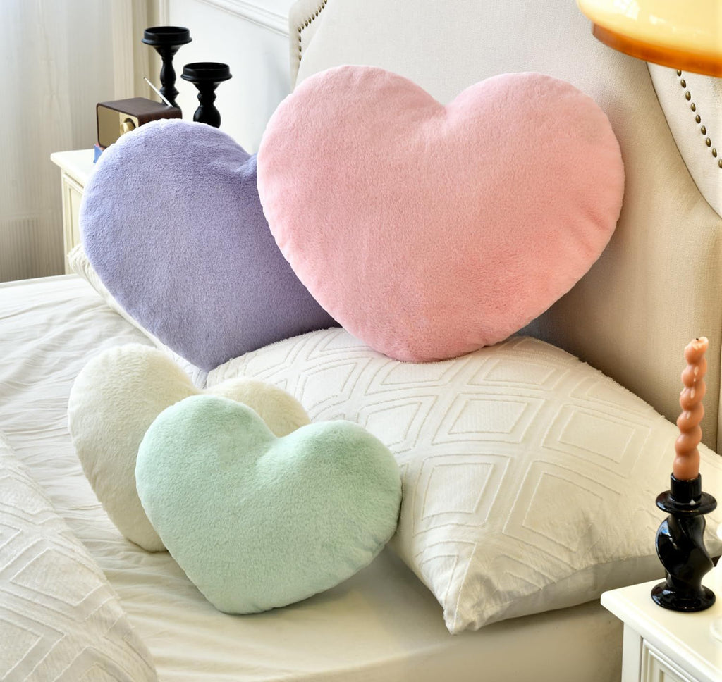 Bright Living - Throw Pillows Heart Pillow Cute Fuzzy Pillows for Bed Livingroom Home Decor Cushion Decorative Aesthetic Preppy Pillows Pink1,Small 13''x10''