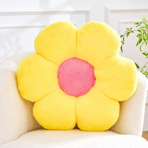 Bright Living - Flower Pillow Cute Decorative Throw Pillow with Faux Rabbit Fur Soft Daisy Plush Floor Cushion Aesthetic Flower Shaped Pillow Home Decor for Bed Sofa Couch (Yellow 14.9 Inch)