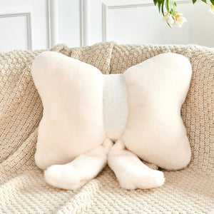 Bright Living - Ivory Bow Pillow, Soft Bow Decorative Pillows with Faux Rabbit Fur, Cute 12'' Bow Throw Pillows, Aesthetic Home Decor Bow Shaped Plush Pillow for Bedroom Sofa Couch