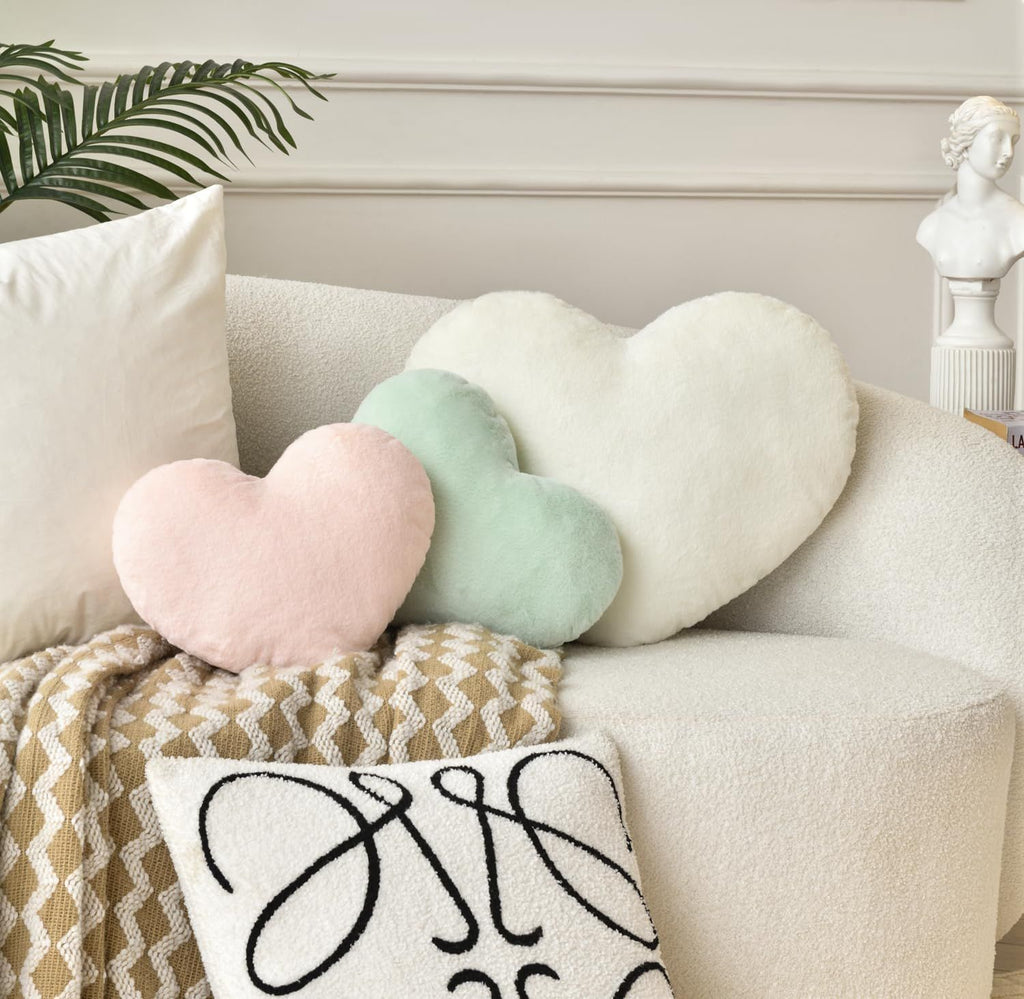 Bright Living - Heart Pillow Cute Fuzzy Pillows Throw Pillows for Bed Livingroom Home Decor Cushion Decorative Aesthetic Preppy Pillows White,Large 19''x15''