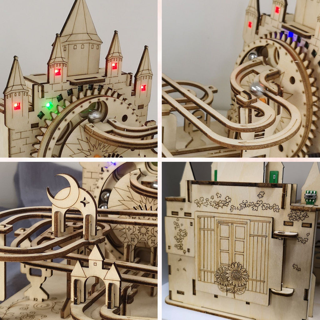 Music Park - Electric Marble Run Mechanical Building Model Kit 3D Wooden Puzzle  track with lights Brain Teaser Puzzle DIY handmade Christmas Gift