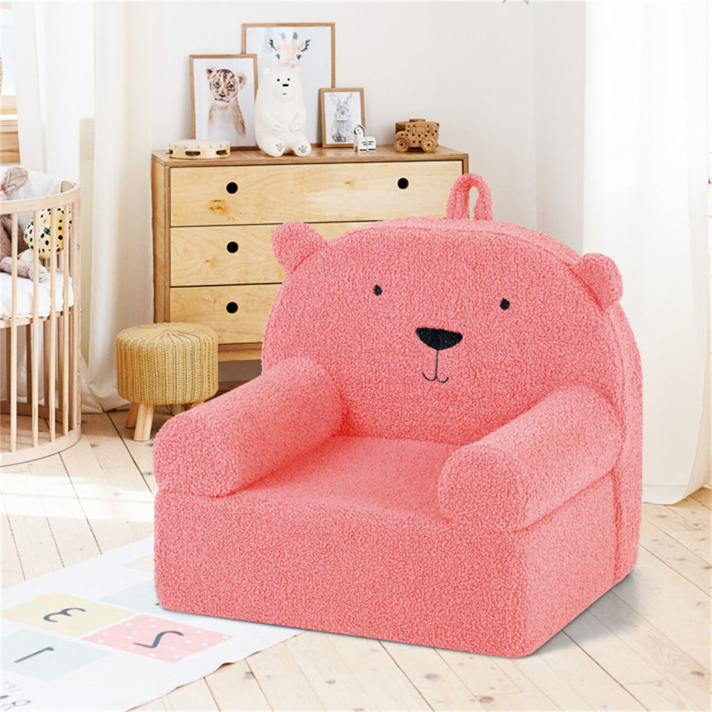 inQ Boutique - Bear-Shaped Kids Sofa, Teddy Fleece Foam Chair for Toddlers 3+, Portable Bear-Shaped Couch (Pink)