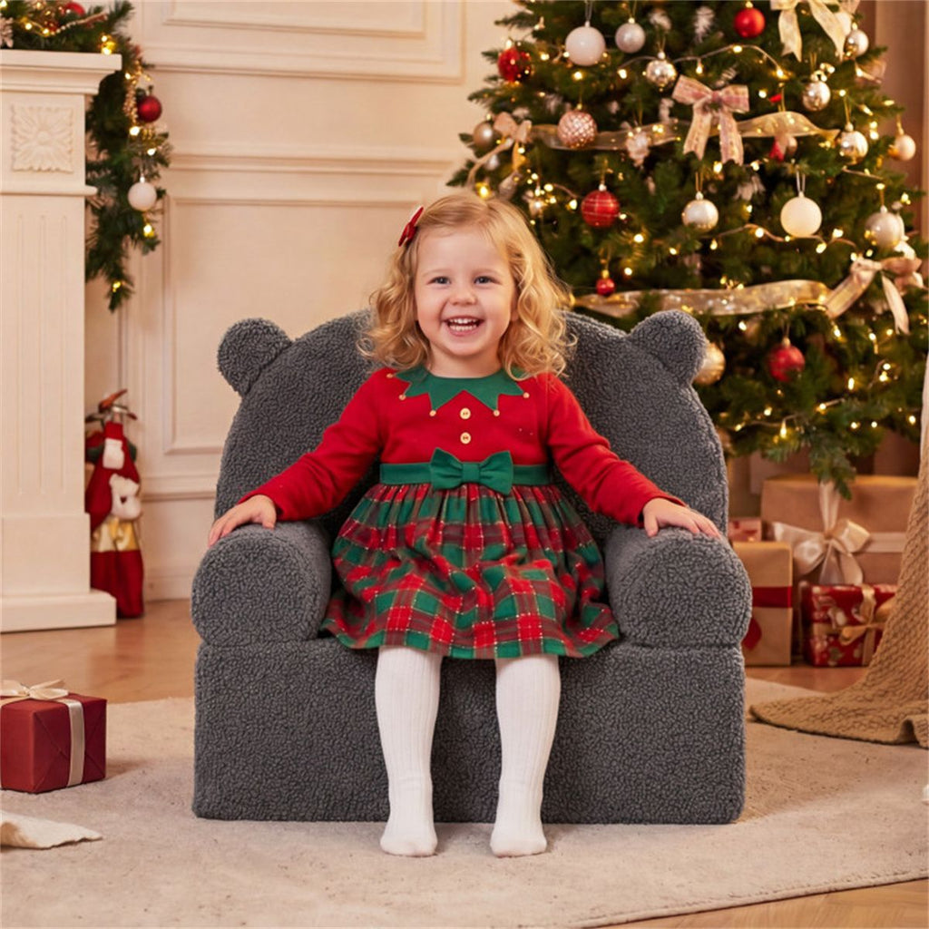 inQ Boutique - Bear-Shaped Kids Sofa, Teddy Fleece Foam Chair for Toddlers 3+, Portable Bear-Shaped Couch (Gray)