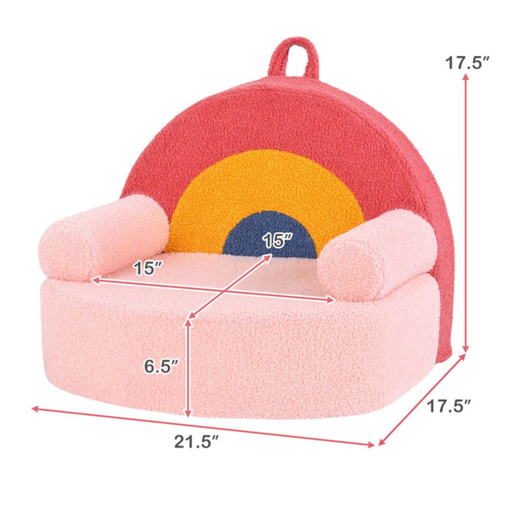 inQ Boutique - Red Kids Sofa, Soft Teddy Fleece Foam Couch with Carry Handle & Removable Machine-Washable Cover