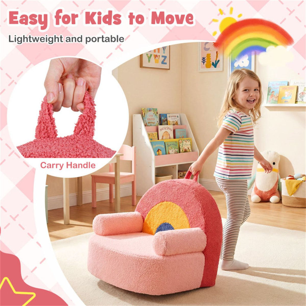 inQ Boutique - Red Kids Sofa, Soft Teddy Fleece Foam Couch with Carry Handle & Removable Machine-Washable Cover