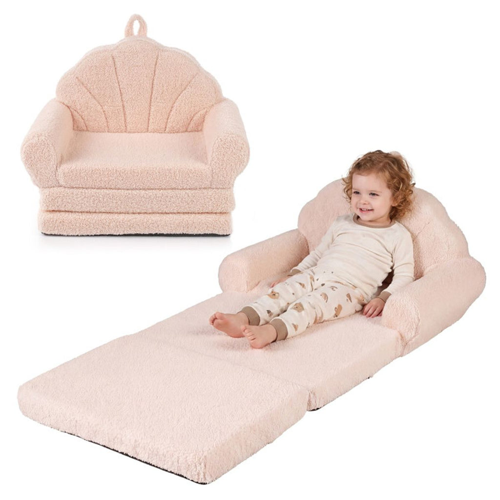 inQ Boutique - 2-in-1 Flip Open Kids Sofa Lounger, Teddy Fleece Toddler Couch with Carry Handle for Ages 3+ (Beige)