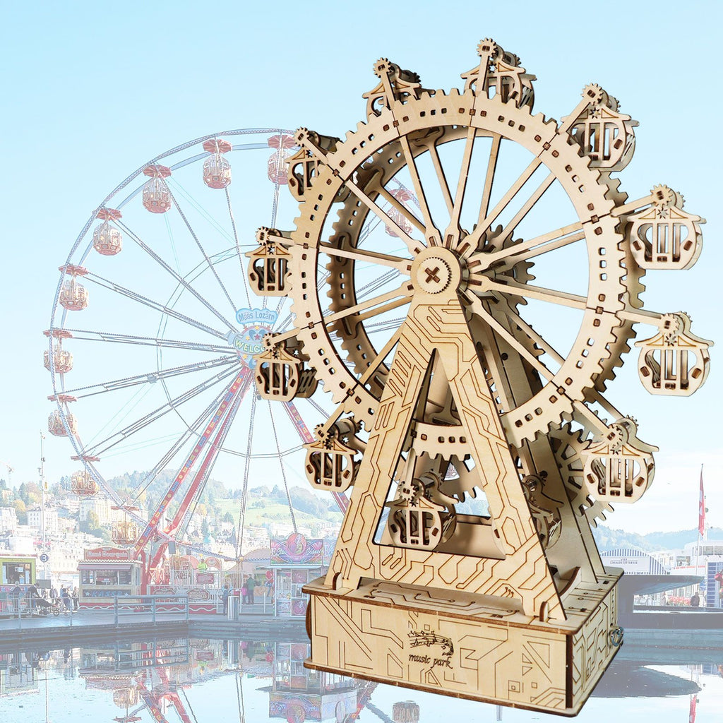 Music Park - 3d Wooden Puzzle Gear Ferris Wheel Music Box You Are My Sunshine Handmade Assembly Model Kit Holidays Brthdays Christmas Gifts