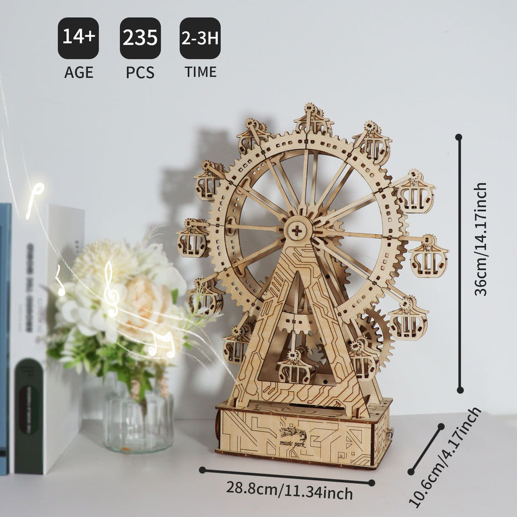 Music Park - 3d Wooden Puzzle Gear Ferris Wheel Music Box You Are My Sunshine Handmade Assembly Model Kit Holidays Brthdays Christmas Gifts