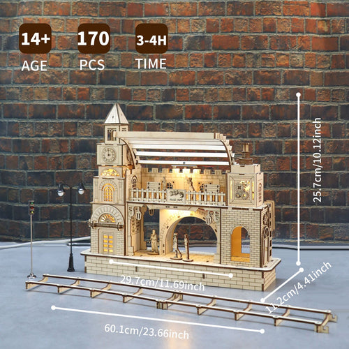 Music Park - 3D Wooden Puzzle Railway station Model Kits To Build Wooden Construction Handmade DIY Craft Unique Gift For Christmas
