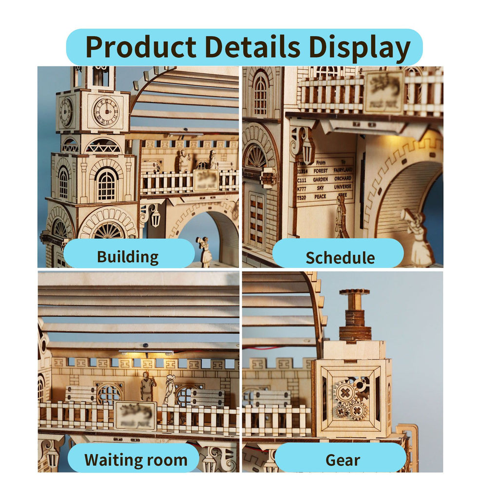 Music Park - 3D Wooden Puzzle Railway station Model Kits To Build Wooden Construction Handmade DIY Craft Unique Gift For Christmas