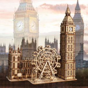 Music Park - 3D Wooden Puzzle Big Ben Model Kits Desktop Clock DIY Building Blocks Creative Gift Home Decor for Family Unique Christmas Gift