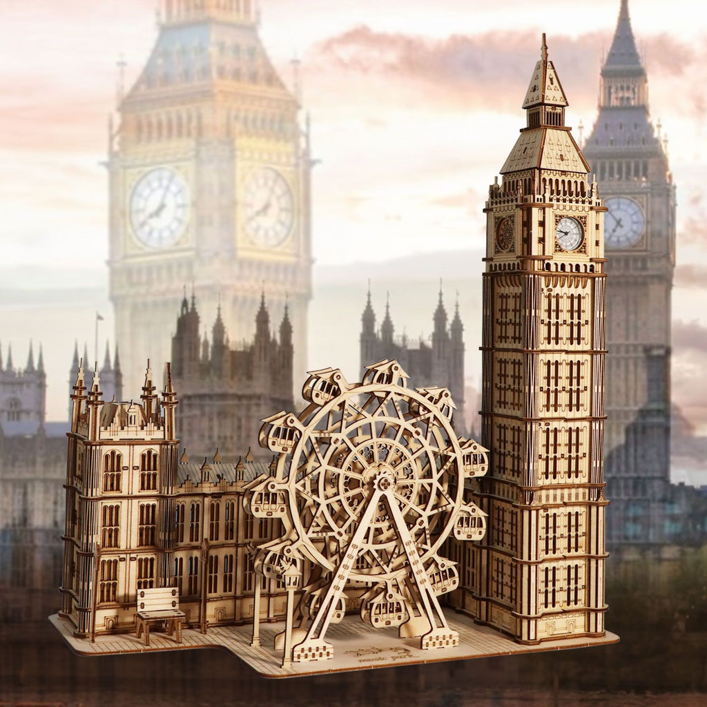 Music Park - 3D Wooden Puzzle Big Ben Model Kits Desktop Clock DIY Building Blocks Creative Gift Home Decor for Family Unique Christmas Gift