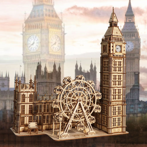 Music Park - 3D Wooden Puzzle Big Ben Model Kits Desktop Clock DIY Building Blocks Creative Gift Home Decor for Family Unique Christmas Gift