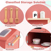 inQ Boutique - Pink Wooden Kids Play Kitchen with Interactive Stove & Sink, ASTM/CPSIA Compliant Pretend Cooking Set for Ages 3+