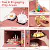 inQ Boutique - Pink Wooden Kids Play Kitchen with Interactive Stove & Sink, ASTM/CPSIA Compliant Pretend Cooking Set for Ages 3+