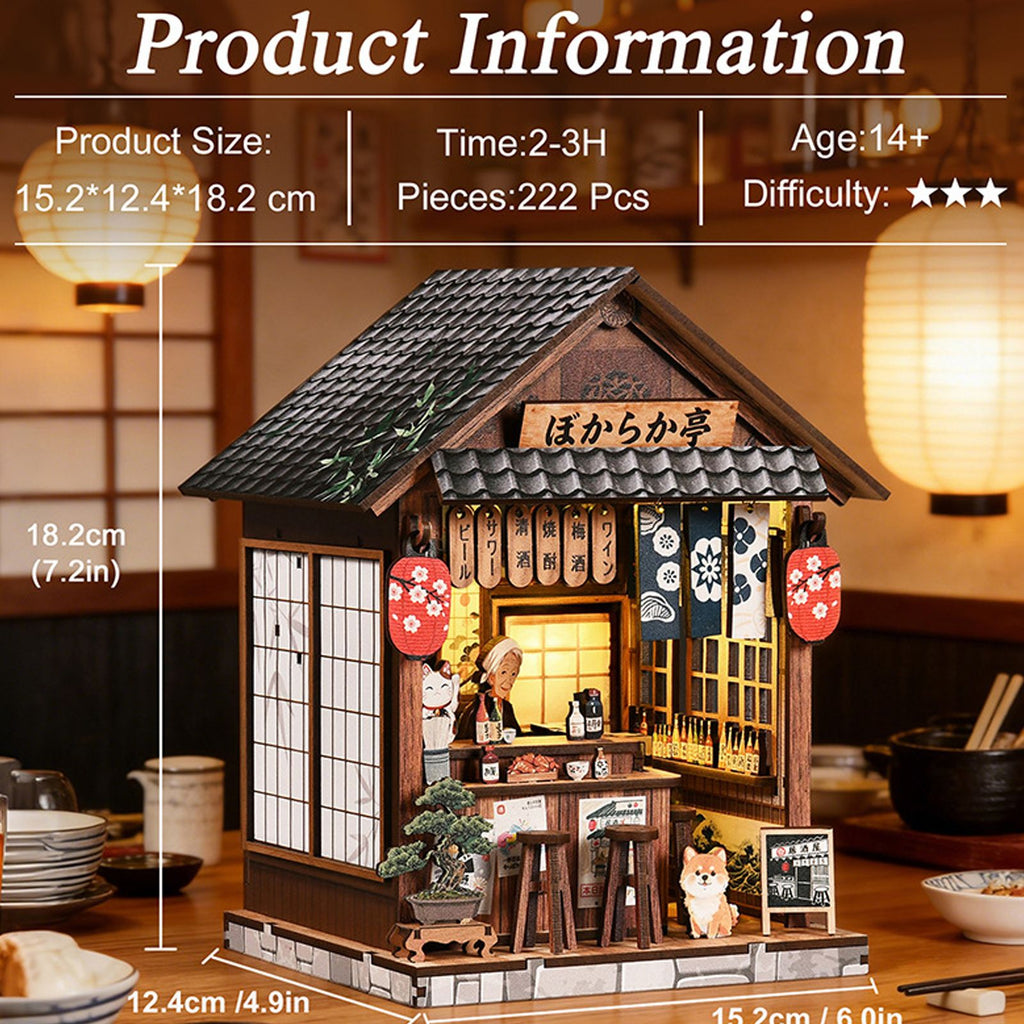Music Park - 3d wooden puzzle for adults Serene Izakaya book nook with lights model kit dollhouse DIY miniature house Birthday and Christmas gifts