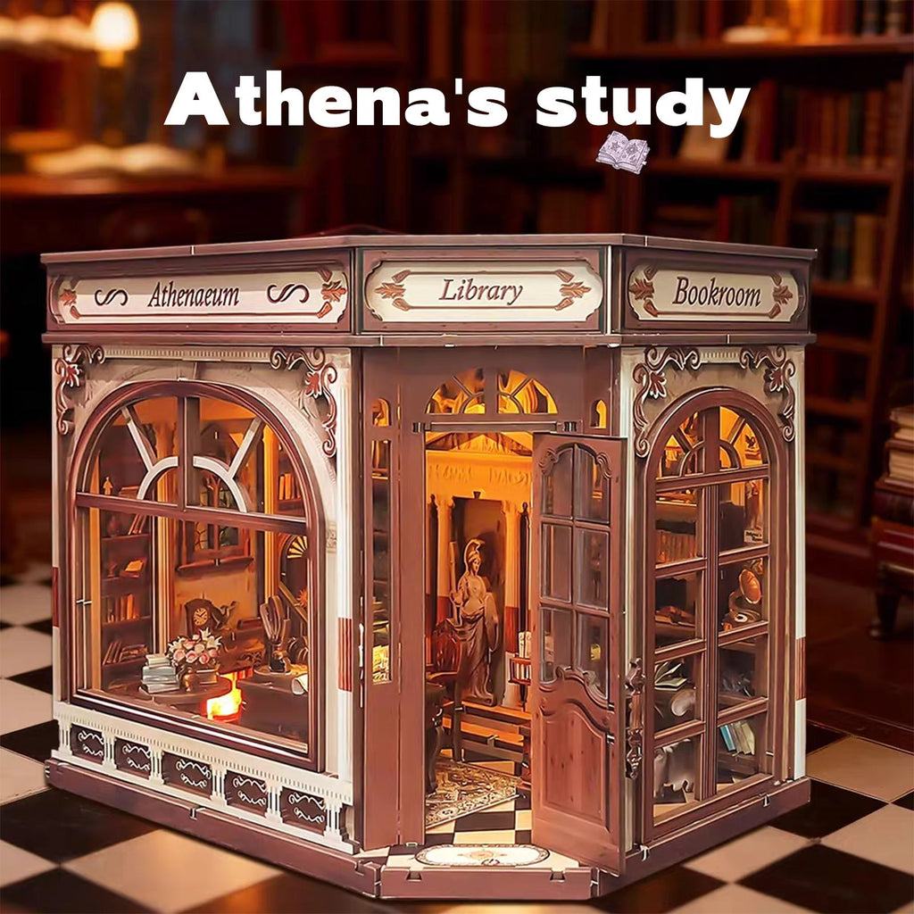 Music Park - 3d wooden puzzle for adults Athena's Study of Wisdom book nook with lights model kit dollhouse DIY miniature house Birthday and Christmas gifts