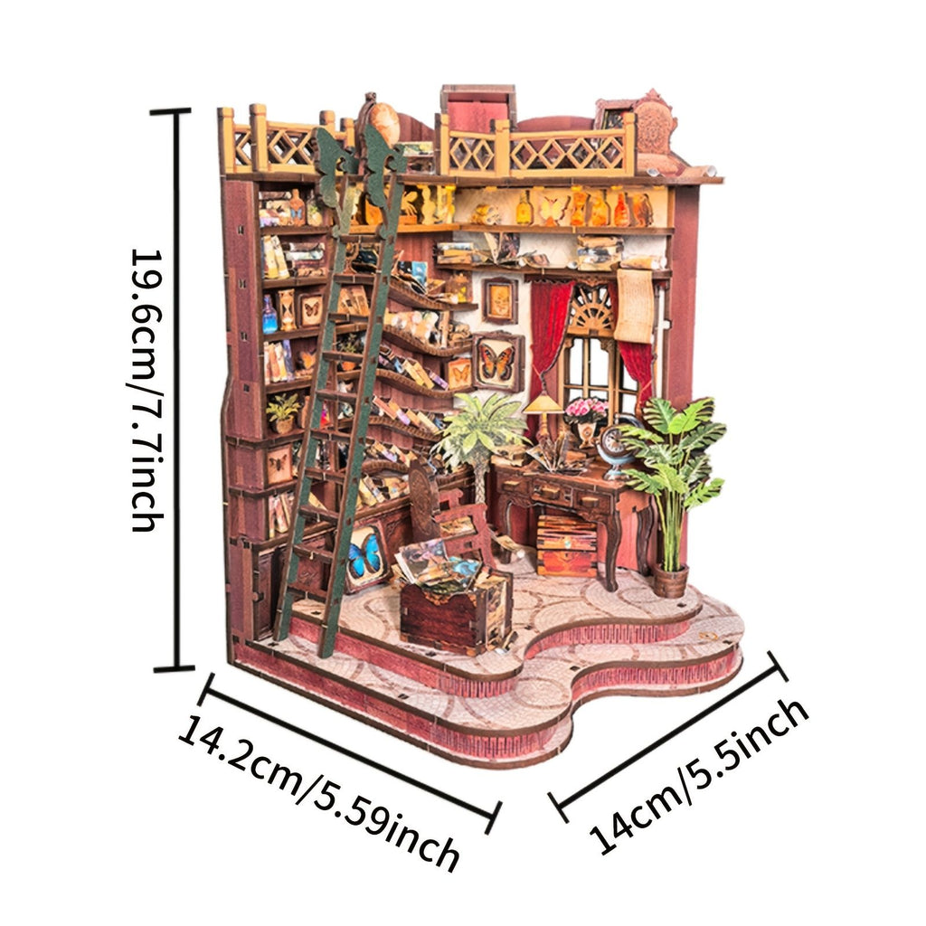 Music Park - 3d wooden puzzle for adults Winding Lane Library book nook with lights model kit dollhouse DIY miniature house Birthday and Christmas gifts
