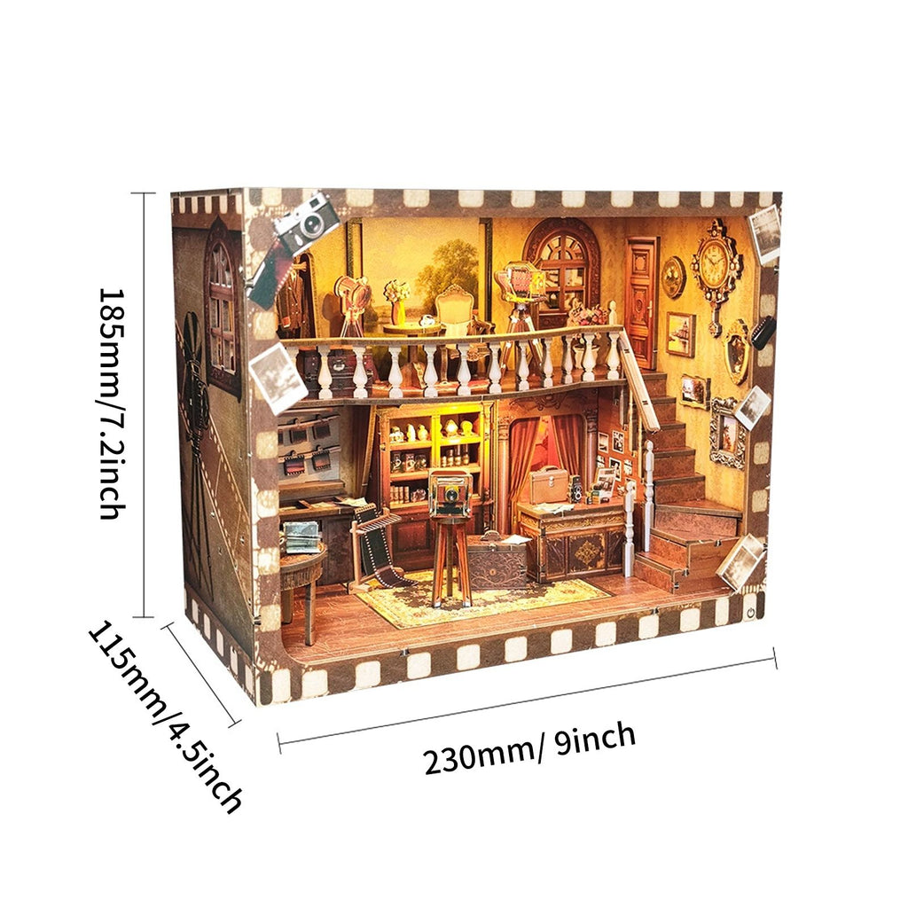 Music Park - 3d wooden puzzle for adults Nostalgia Photo Studio book nook with lights model kit dollhouse DIY miniature house Birthday and Christmas gifts