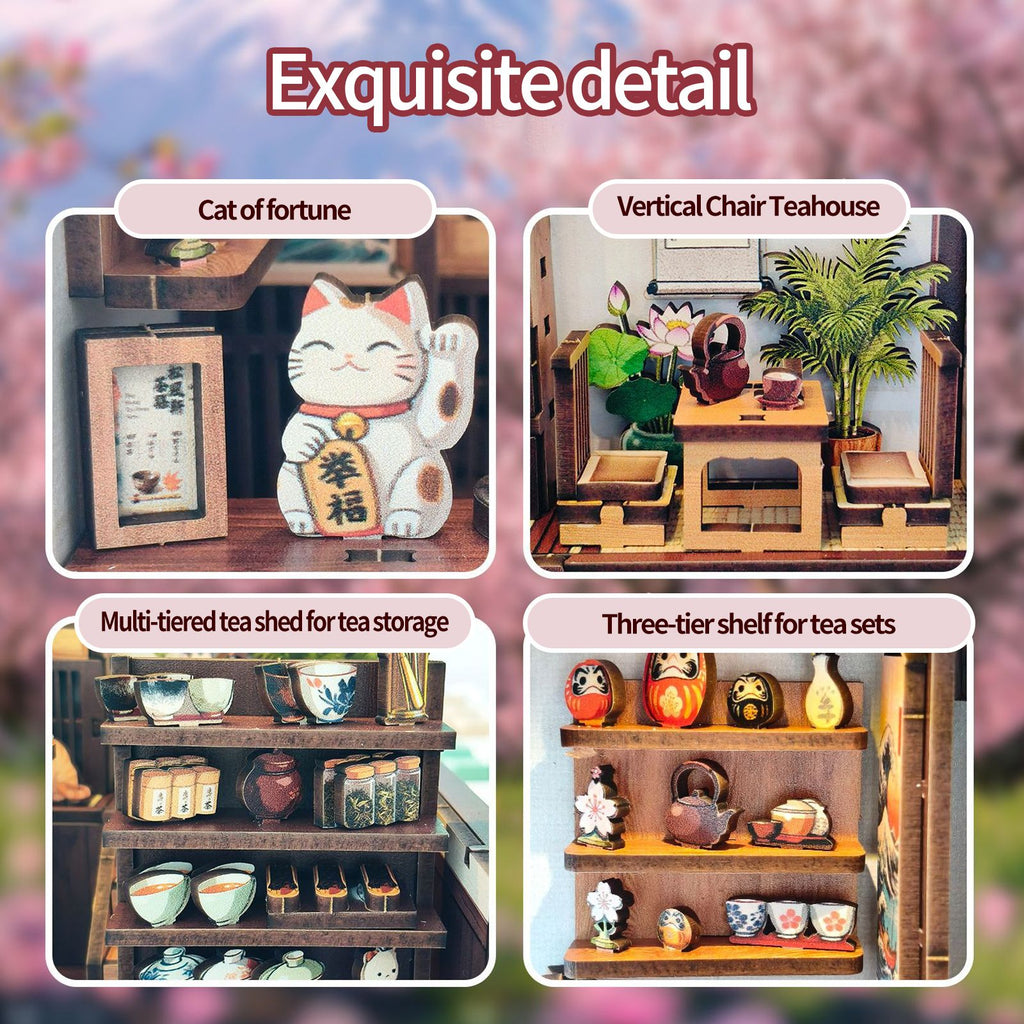 Music Park - 3d wooden puzzle for adults The Cherry Blossom Hut book nook with lights model kit dollhouse DIY miniature house Birthday and Christmas gifts