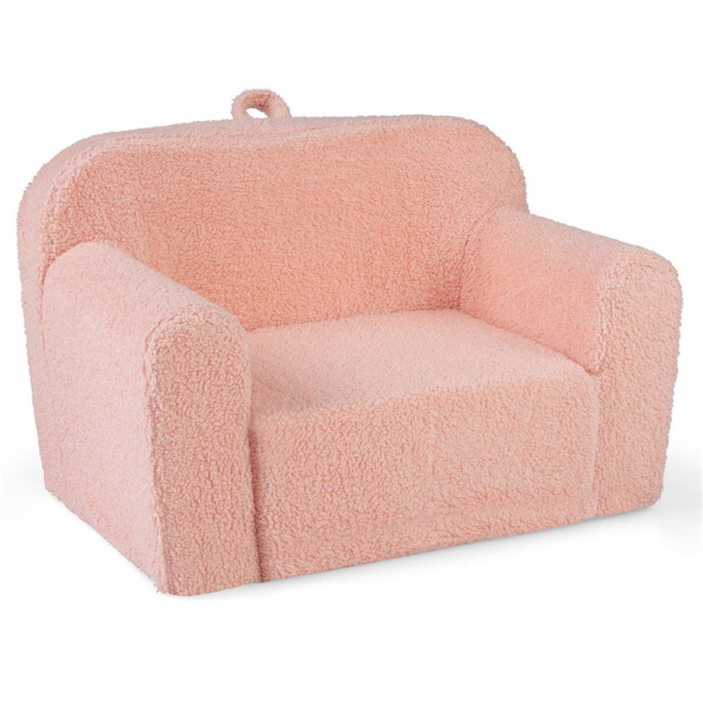 inQ Boutique - No-Assembly Kids Sofa, Soft Teddy Fleece Foam Couch with Carry Handle & Removable Washable Cover (Pink)