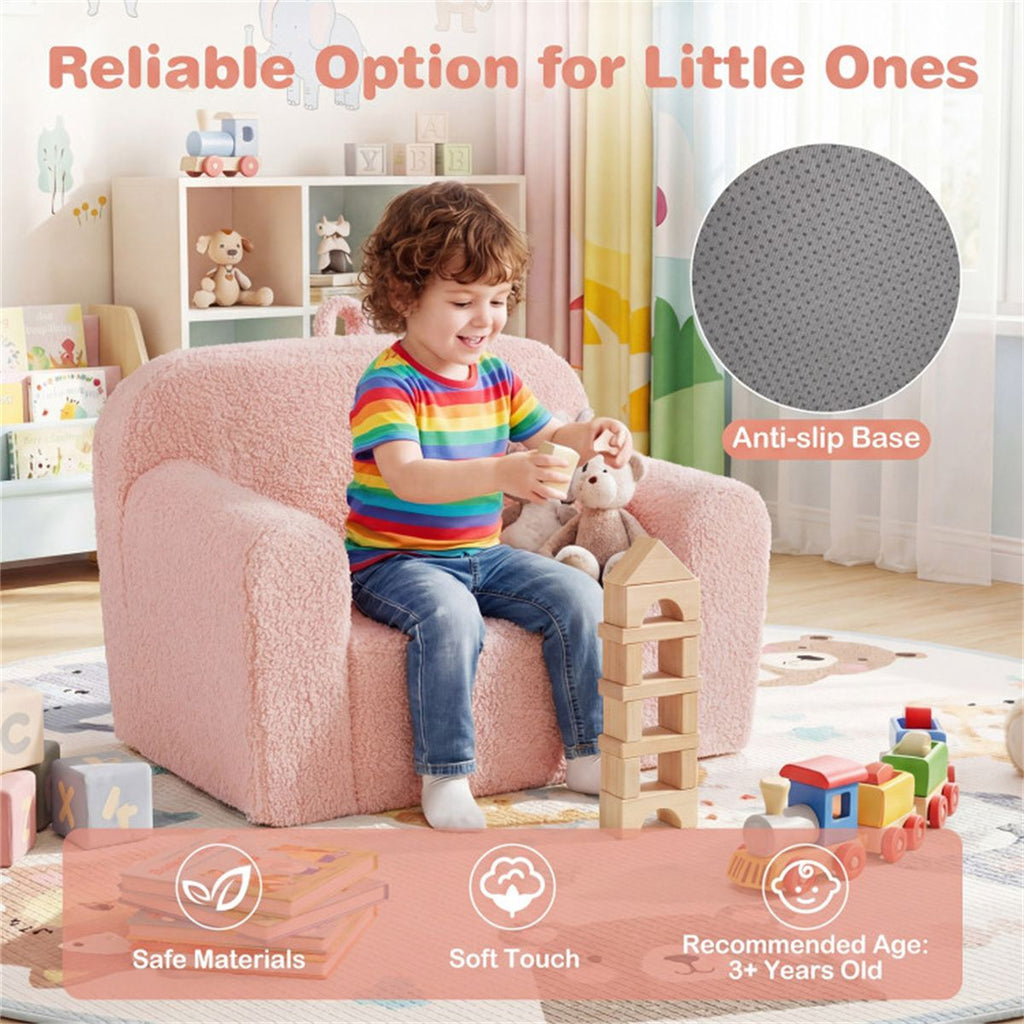 inQ Boutique - No-Assembly Kids Sofa, Soft Teddy Fleece Foam Couch with Carry Handle & Removable Washable Cover (Pink)