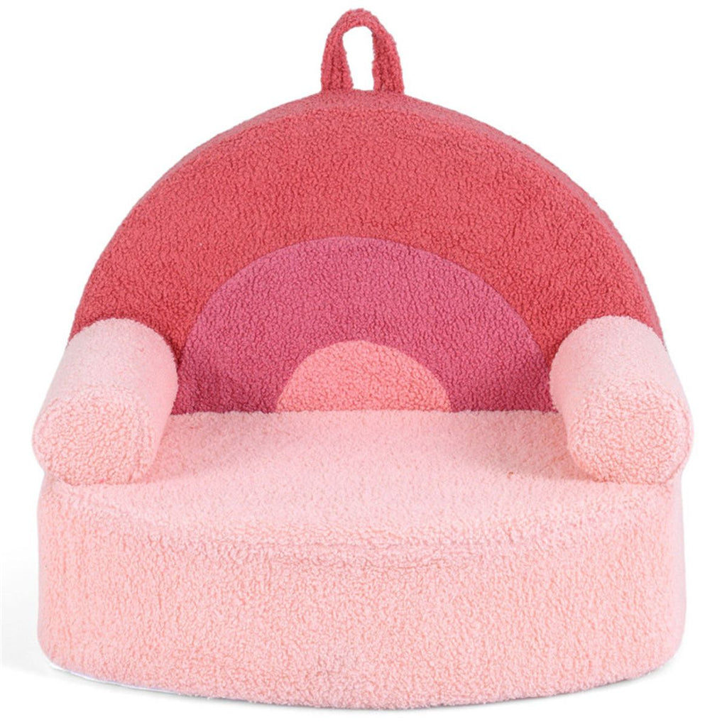 inQ Boutique - Pink Kids Sofa, Soft Teddy Fleece Foam Couch with Carry Handle & Removable Machine-Washable Cover