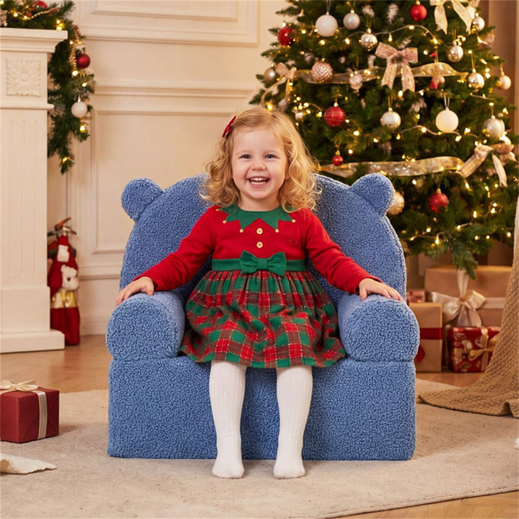inQ Boutique - Bear-Shaped Kids Sofa, Teddy Fleece Foam Chair for Toddlers 3+, Portable Bear-Shaped Couch (Navy)
