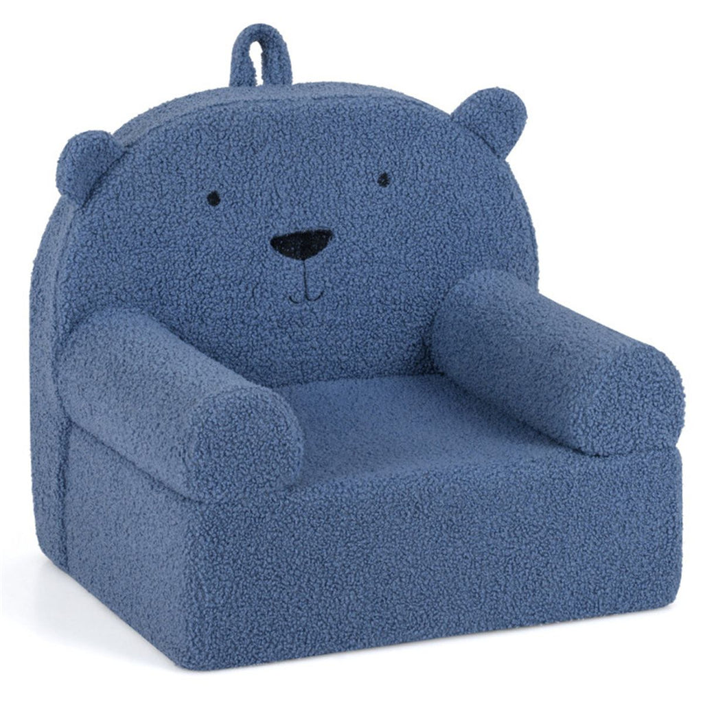 inQ Boutique - Bear-Shaped Kids Sofa, Teddy Fleece Foam Chair for Toddlers 3+, Portable Bear-Shaped Couch (Navy)