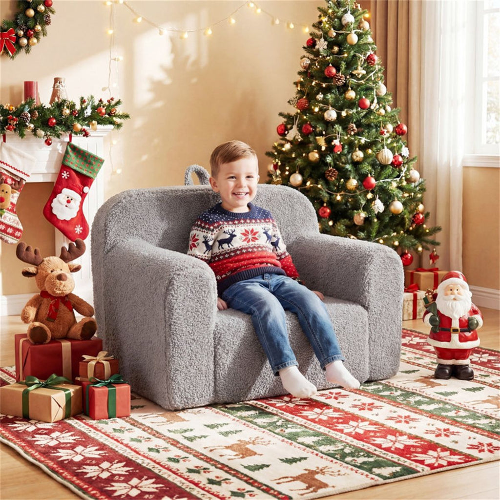 inQ Boutique - Kids Foam Sofa Chair with Teddy Fleece Fabric, Lightweight Portable Toddler Couch for Ages 3+ (Gray)