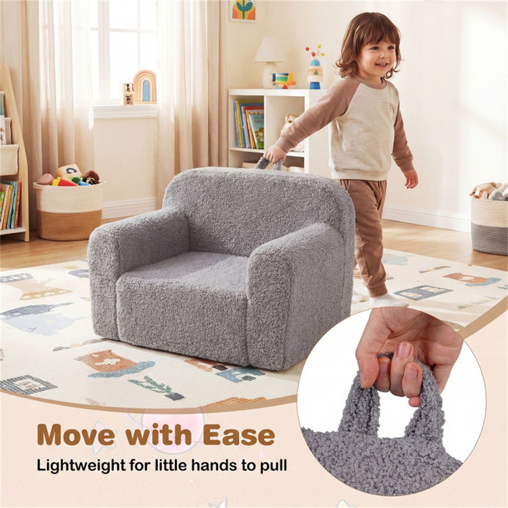 inQ Boutique - Kids Foam Sofa Chair with Teddy Fleece Fabric, Lightweight Portable Toddler Couch for Ages 3+ (Gray)