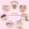inQ Boutique - 3-Tier Dollhouse with 7 Rooms & 31 Cute Furniture, MDF+Pine Wood Corner Design Kids Toy