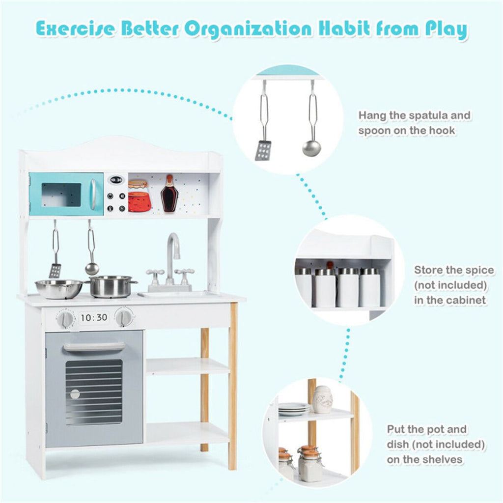 inQ Boutique - Kids Pretend Play Kitchen Set Realistic Cooking Toy with Sink & Accessories