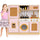 inQ Boutique - Kids Wooden Kitchen Playset 3+ with Fridge Sink Washing Machine with Realistic Light Sound Rattan Doors - Pink